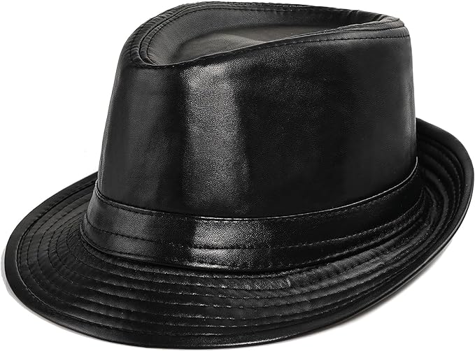 Photo 1 of Glamorstar Vintage Jazz Hats for Men PU Leather Bowler Hat Foldable Jazz Hat
