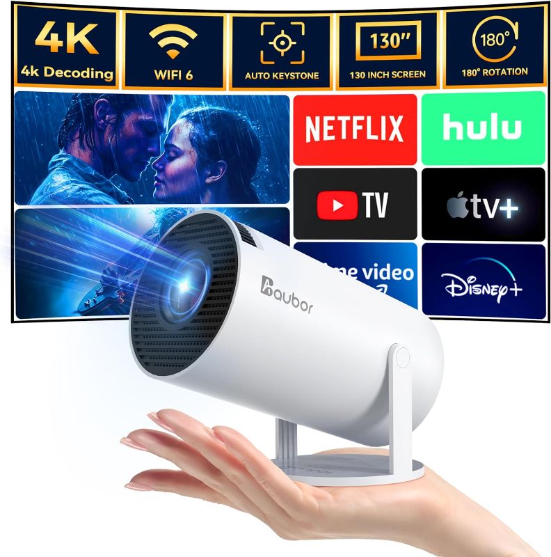 Photo 1 of aubor Mini Projector with Android TV 11.0, Support 1080P Smart Portable Projector with 5G WiFi and Bluetooth, 10000 Lumen?Auto Keystone Correction, Premium 360 Sound, 40"-130" Screen Video Projector
