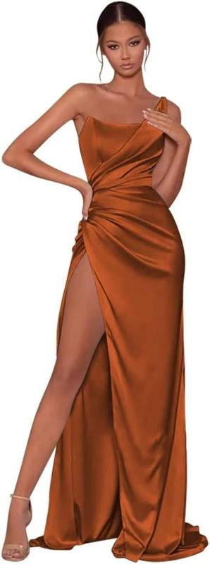 Photo 1 of Size 10 - OFEYCHUN Satin Prom Dresses for Teens with Slit One Shoulder Bridesmaid Dresses Pleated Formal Dresses- size 10
