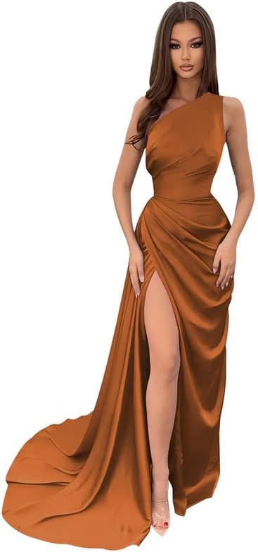 Photo 1 of Size 12 - POMUYOO Women's One-Shoulder Mermaid Bridesmaid Dress with Train Pleates Wrap Long Formal Evening Gowns with Slit YG020- size 12
