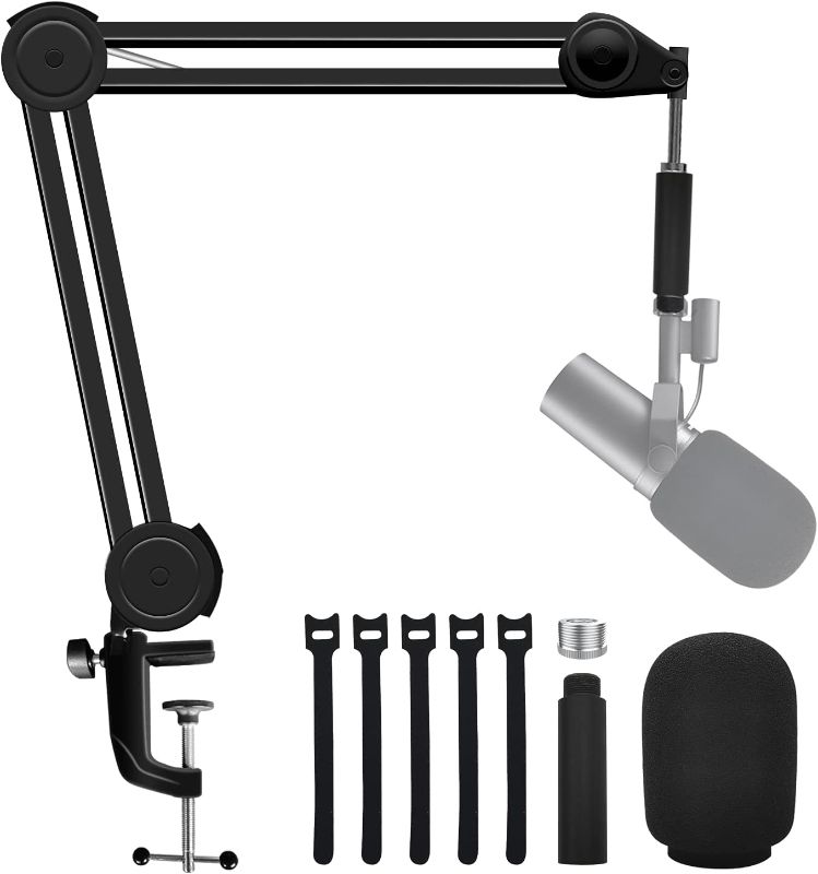 Photo 1 of Boseen Boom Mic Arm Stand for Shure SM7B with SM7B Pop Filter, Upgraded Adjustable Suspension Scissor Mic Stand Desk Mount with Extension Tube for Video, Podcast, Gaming
