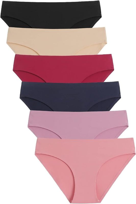 Photo 1 of (XL) Caterlove Women's Seamless Underwear No Show Stretch Bikini Panties Silky Invisible Hipster 6 Pack- XL
