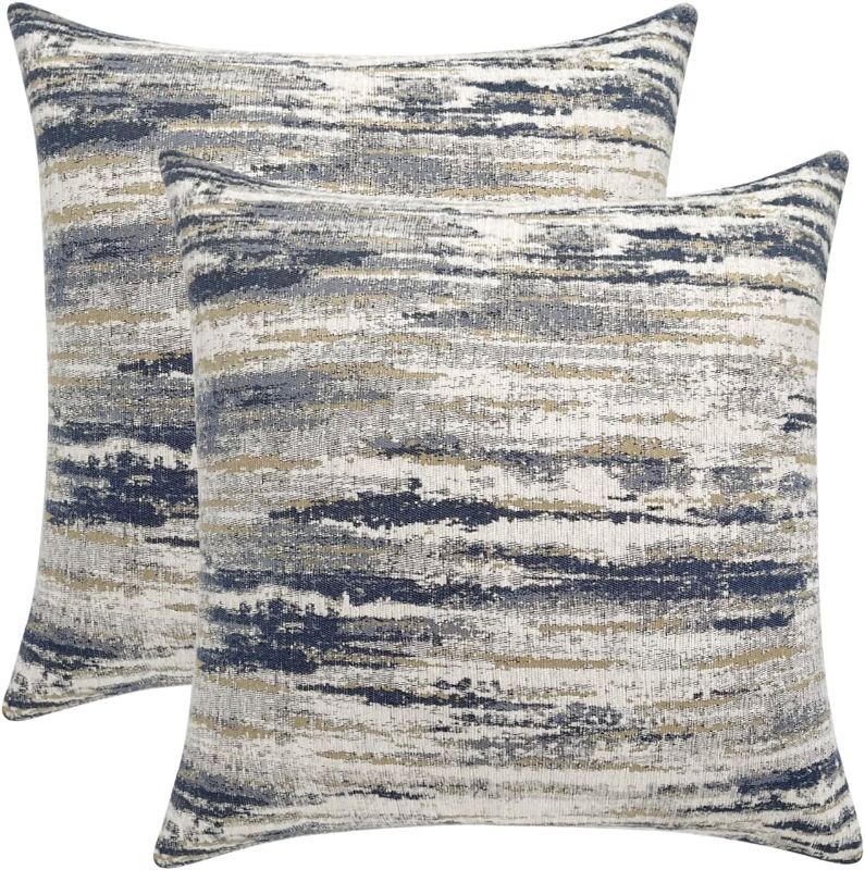 Photo 1 of ROMANDECO Jacquard Abstract Striped Decorative Throw Pillow Covers for Couch/Sofa/Bedroom, 2 Pack, 18x18 inch (45cm)
