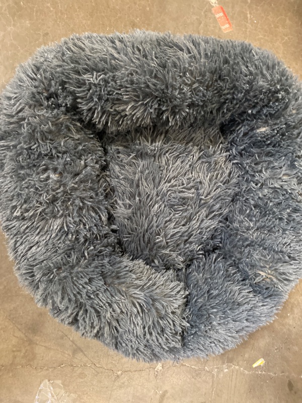Photo 2 of Bedsure Calming Dog Bed for Small Dogs - Donut Washable Small Pet Bed, 23 inches Anti-Slip Round Fluffy Plush Faux Fur Large Cat Bed, Fits up to 25 lbs Pets, Dark Grey
