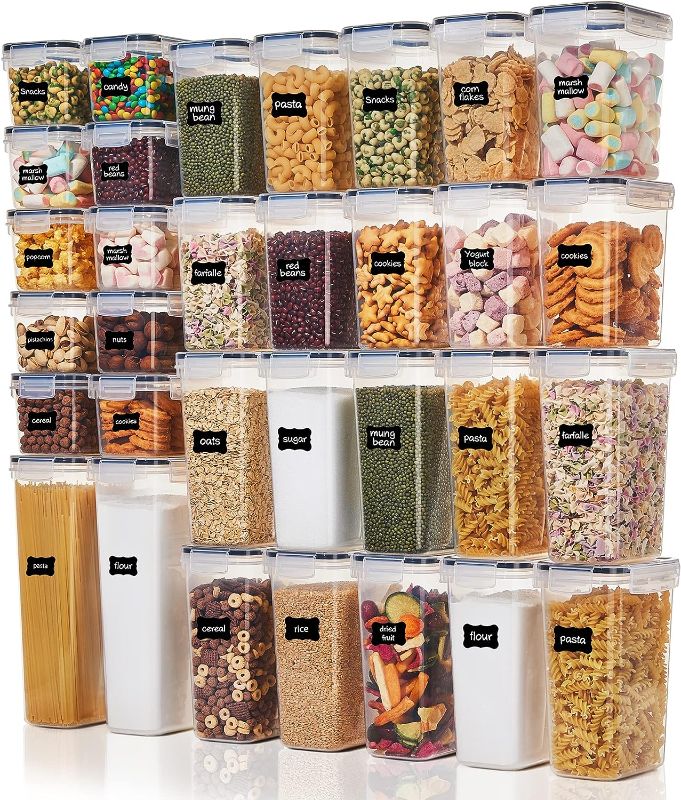 Photo 1 of Vtopmart 32pcs Airtight Food Storage Containers Set, BPA Free Plastic Kitchen and Pantry Organization Canisters with Lids for Cereal, Dry Food, Flour and Sugar, Includes 32 Labels
