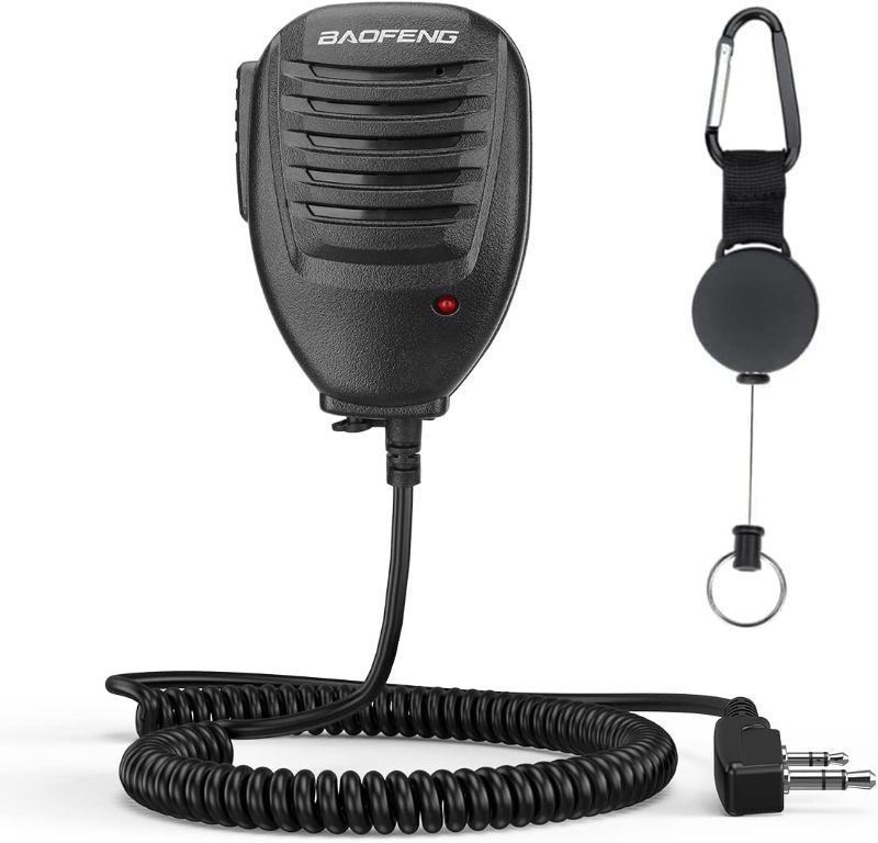 Photo 1 of BAOFENG Original UV-5R Mic for Ham Radio Shoulder Speaker Mic Compatible BF-F8HP UV-5R UV-5R Plus GT-3 BF-888s Radio with Microphone Hanger (Speaker Mic+Hanger)
