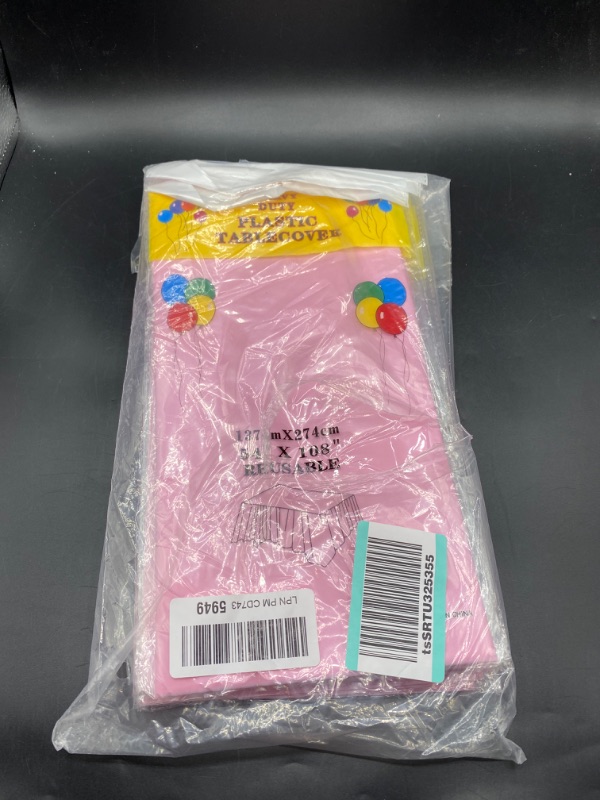 Photo 2 of Plastic Pink Table Cloths For Parties, 6 Pack, Thick Pink Tablecloth Plastic Good For Wedding, Birthday, Picnic Camping, also 12 Clips for Pink Disposable Tablecloths For Rectangle Tables - 54x108-in
