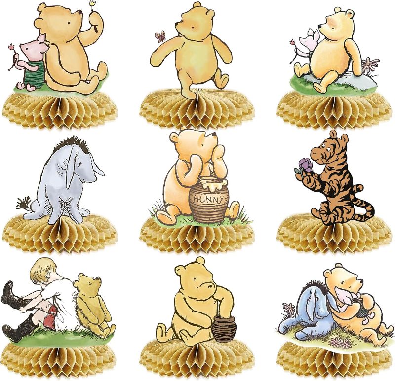 Photo 1 of 9Pcs Winnie Honeycomb Centerpieces for The Pooh Baby Shower Decorations Classic Winnie Table Centerpieces for Birthday Party Supplies
