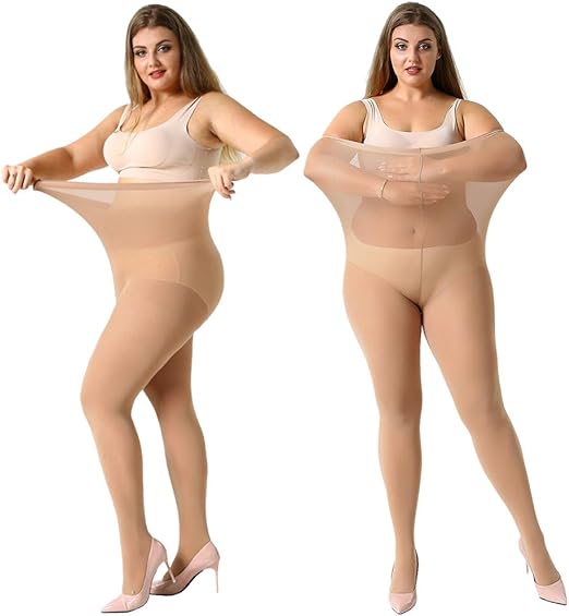 Photo 1 of (M) MANZI Women's 2 Pairs Control Top Pantyhose High Waist Plus Size Tights Ultra-Soft- medium
