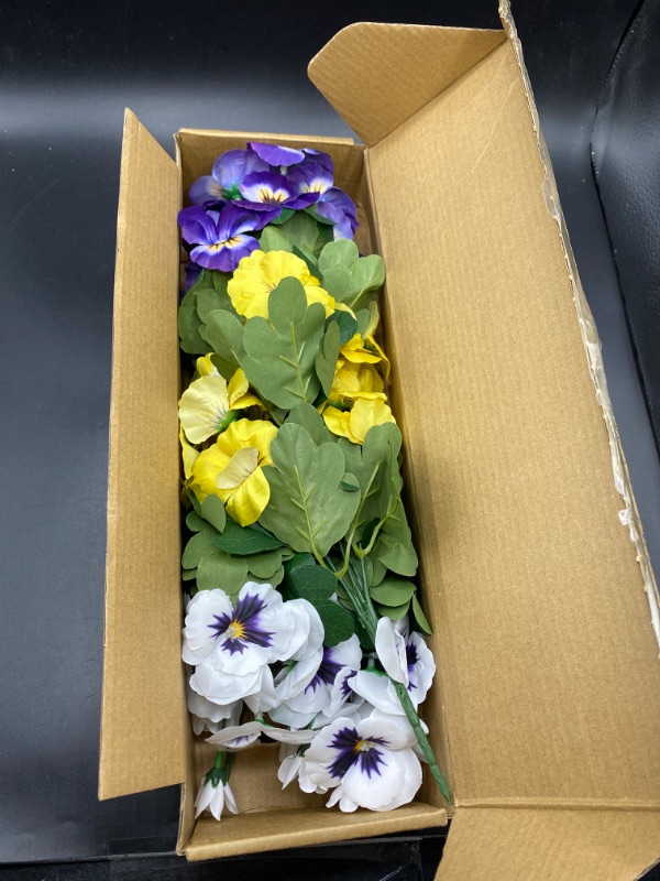 Photo 2 of QIANYUN Fake Flowers Pansy Small Wild Flower Daisy 6 Bundles Faux Plastic Purple Flowers for Home Wedding Kitchen Garden Table Centerpieces Indoor Outdoor Decor (Mixed Color)
