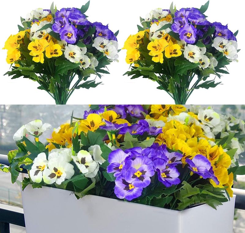 Photo 1 of QIANYUN Fake Flowers Pansy Small Wild Flower Daisy 6 Bundles Faux Plastic Purple Flowers for Home Wedding Kitchen Garden Table Centerpieces Indoor Outdoor Decor (Mixed Color)
