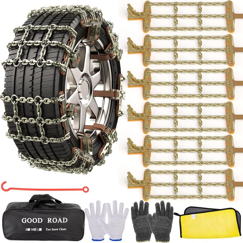 Photo 1 of AutoChoice 6 Packs Car Snow Chains Emergency Anti Slip Tire Chains with Thickened Manganese Steel for Truck SUV in Snow, Ice, Sand and Mud(Tire Width 195-235mm)
