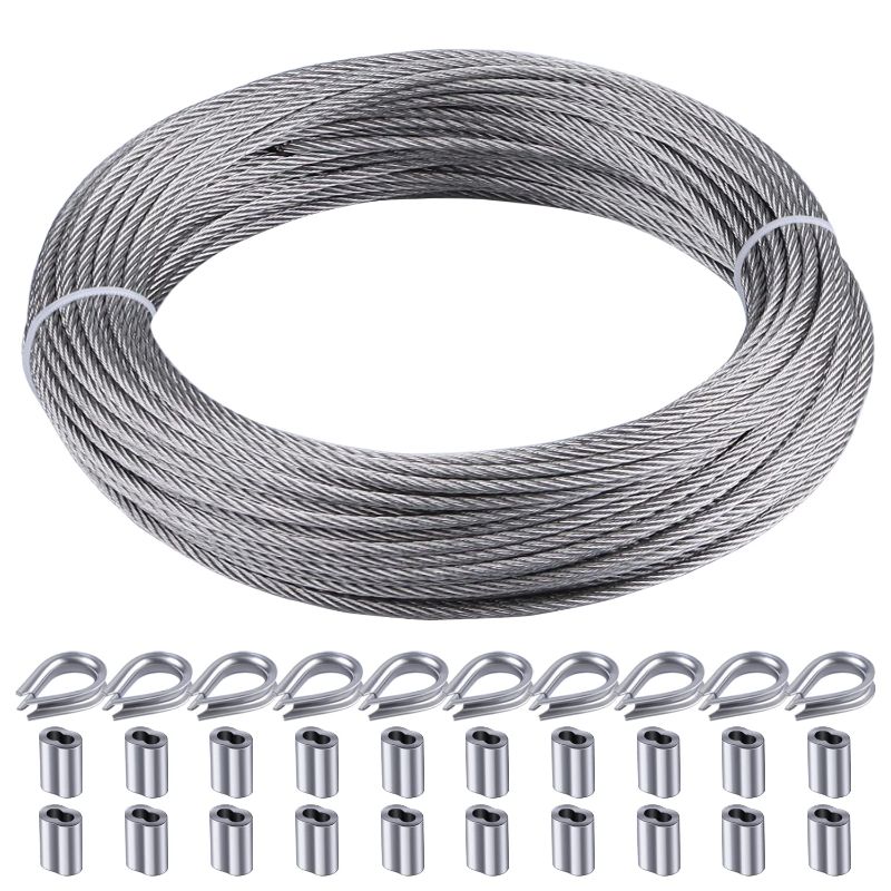 Photo 1 of Rectoo 1/8" wire cable, 100ft Wire Rope Metal Cable With Loop Sleeve And Steel Thimble, 7x7 marine stainless steel Strand Core Perfect For Deck Railing System, Outdoor hanging kit, garden fence (SR03)
