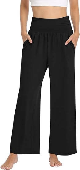 Photo 1 of (M) TARSE Womens Wide Leg Pants Casual Loose Yoga Sweatpants Comfy Lounge Pajama Flowy Pants Pockets- medium
