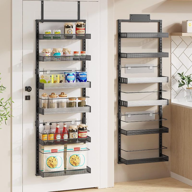 Photo 1 of POKIPO Over the Door Pantry Organizer, 6-Tier Large Wall Mounted Storage Spice Rack, Heavy-Duty Metal Adjustable Hanging Baskets for Pantry, Bedroom, Bathroom, Living Room, Kitchen
