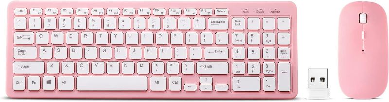 Photo 1 of Wireless Keyboard and Mouse Combo, Compact Quiet Wireless Keyboard and Mouse Set 2.4G Ultra-Thin Sleek Design for Windows, Computer, Desktop, PC, Notebook, Laptop (Pink)
