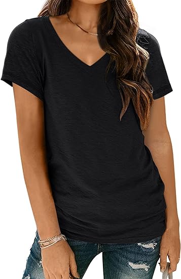 Photo 1 of (M) AUTOMET T Shirts Short Sleeve V Neck Tees for Women Fashion Tops Trendy Lightweight Soft Casual Summer Outfits Clothes- medium