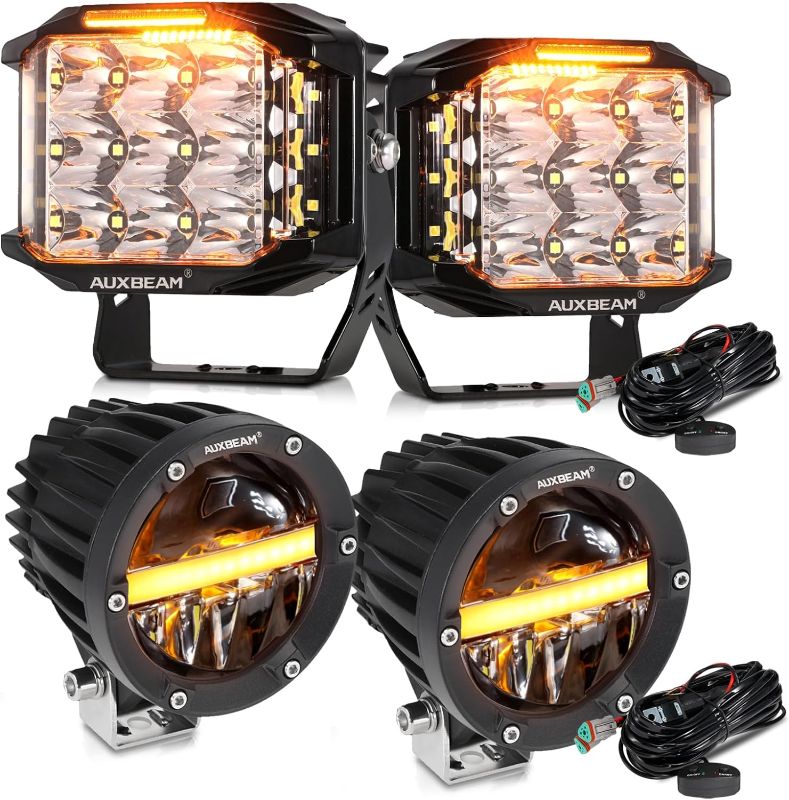 Photo 1 of Auxbeam 5" 168W LED Cube Pods Offroad Driving Light with Side Shooter+Auxbeam 4In Round LED Offroad Lights 2PCS, 110W Round LED Pods
