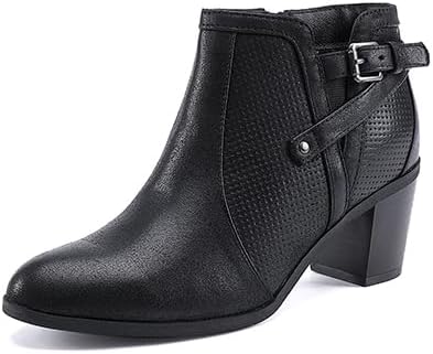 Photo 1 of Size 10 - EETTARO Women's Chunky Heel Ankle Boots Fashion Pointed Toe Booties Side Zipper Buckle Shoes- size 10
