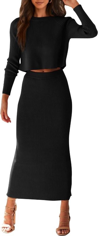Photo 1 of (M) Womens 2 Piece Rib Knit Long Sleeve Crop Top Maxi Bodycon Skirt Winter Sweater Set medium
