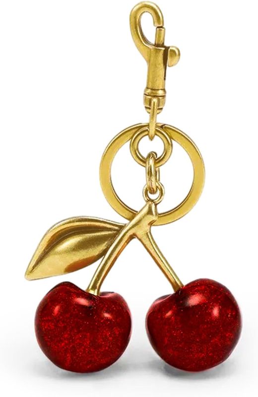 Photo 1 of FASTFAIRY Glitter Cherry Bag Charm with Key Ring and Clip – Sparkling Resin & Metal Accessory for Purses and Bags
