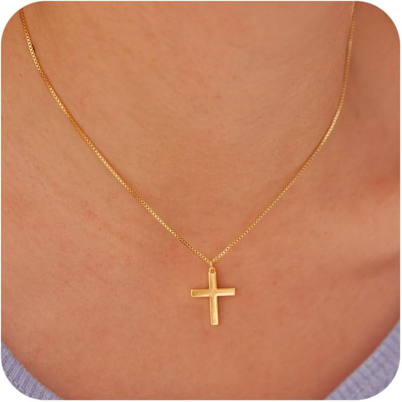 Photo 1 of Poxtex Cross Necklace for Womens, 14K Gold Plated Dainty Gold Necklaces | Sterling Silver Small Cross Pendant Faith Necklace Simple Gold Necklace Jewelry for Women Girls Trendy Gifts
