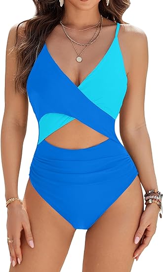 Photo 1 of (S) Blooming Jelly Womens One Piece Swimsuit Sexy Cutout High Cut Color Block Bathing Suits Cheeky Cute Ladies Monokini Swimwear---small