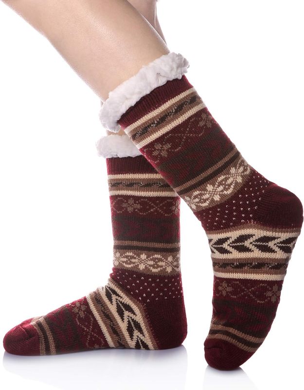 Photo 1 of Size 5-10 DoSmart Womens Fuzzy Slipper Socks Winter Thermal Snowflake Fleece Lining Christmas Stockings Fluffy Warm Indoor Home Socks

