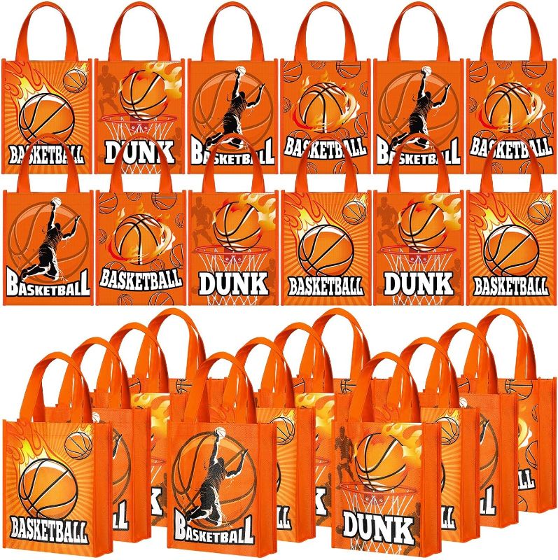 Photo 1 of Estune 24 Pcs Sports Party Favor Bags Football Softball Baseball Basketball Non Woven Gift Bags Treat Bags(Basketball)
