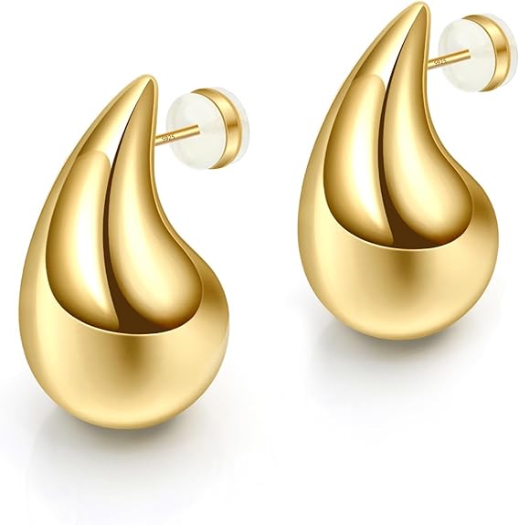 Photo 1 of Gold Teardrop Earrings for Women - S925 Sterling Silver Earring Post Hot Pink Jewelry/Black Gun Plated Trendy Lightweight Waterdrop Hollow Open Hoops - 18k Chunky Tear Drop Earrings
