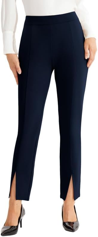 Photo 1 of (L) VQW Split Dress Pants for Women Stretch Slim Fit Cropped Capri Pants Pull-On Ankle Pants for Work, Business,Office
- size large