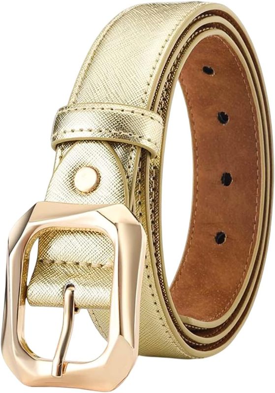 Photo 1 of Size L - RMMVJJ Women Gold Leather Belts Sparkly Jeans Pants Belt Shiny Club Party Dresses Belt
