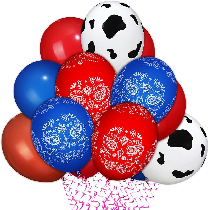 Photo 1 of 60 Pieces Western Cowboy Bandana Balloons Cowboy Balloons 12 Inch Cowboy Latex Balloons Blue Red for Baby Shower Cowboy Birthday Party Decorations Balloons Arch Garland
