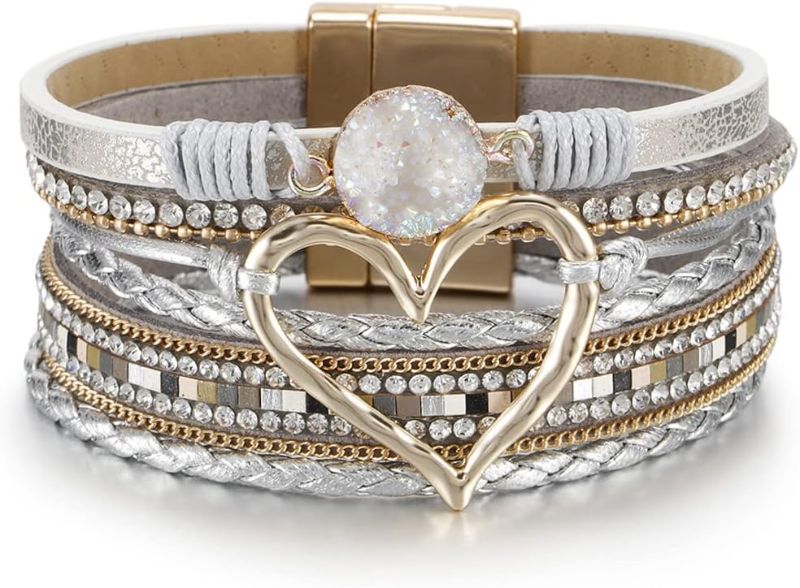Photo 1 of Fesciory Leopard Bracelet for Women, Boho Leather Wrap Multi-Layer Pearl Crystal Bracelet Bangle Jewelry
