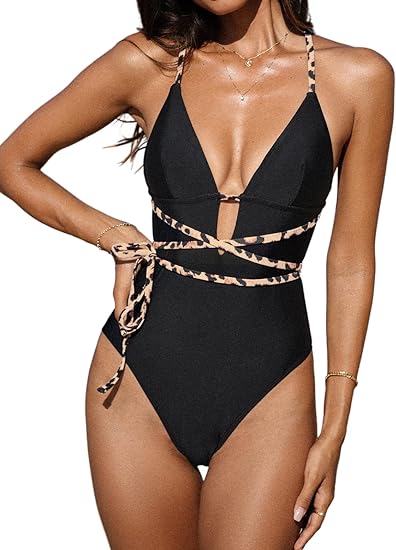 Photo 1 of (L) CUPSHE One Piece Swimsuit for Women Bathing Suit Plunge V Neck Leopard Strappy Crisscross Self Tie- large
