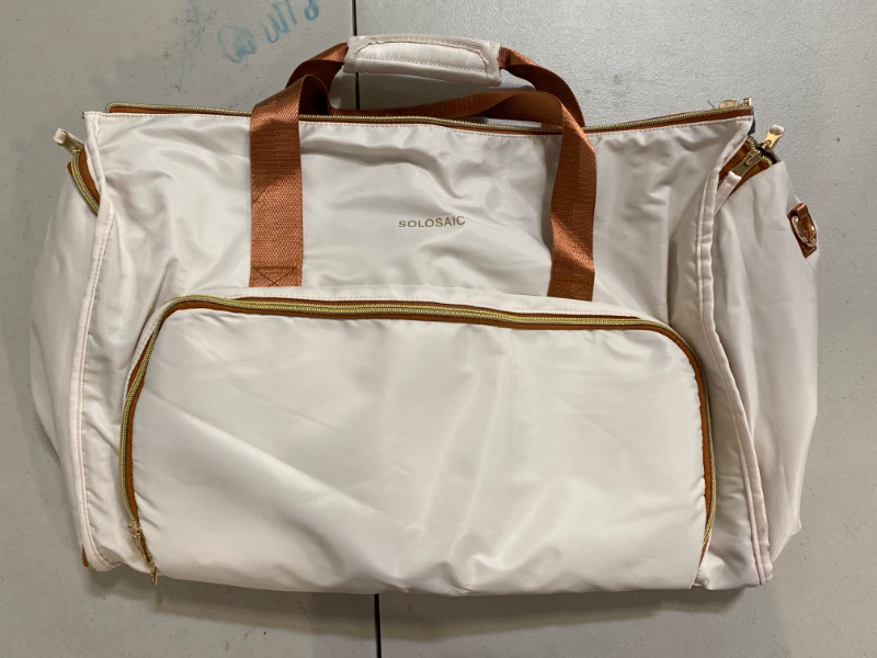 Photo 1 of Garment Bags for Travel Foldable Carry on Garment Duffel Bag,2 in 1 Hanging Suitcase Suit Bag Dress Bag Business Bags Gym Bag (Off White)

