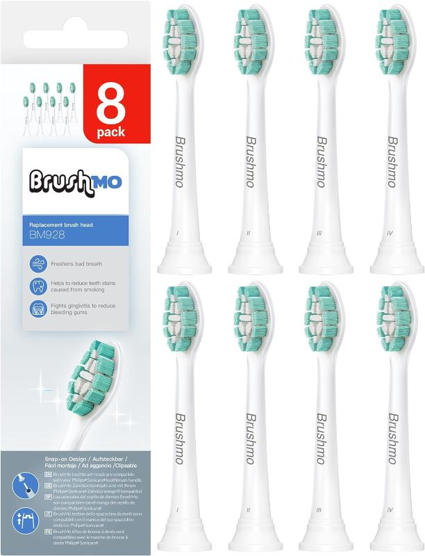 Photo 1 of Brushmo Replacement Toothbrush Heads Compatible for Philips Sonicare C2 Optimal Plaque Control HX9023/65, White, 8 Pack
