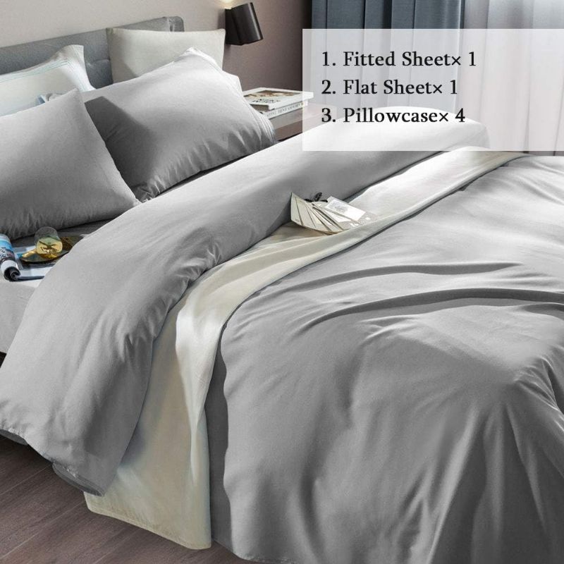 Photo 1 of SONORO KATE Bed Sheet Set Super Soft Microfiber 1800 Thread Count Luxury Egyptian Sheets Fit 18-24 Inch Deep Pocket Mattress Wrinkle-6 Piece (Grey, Queen)
