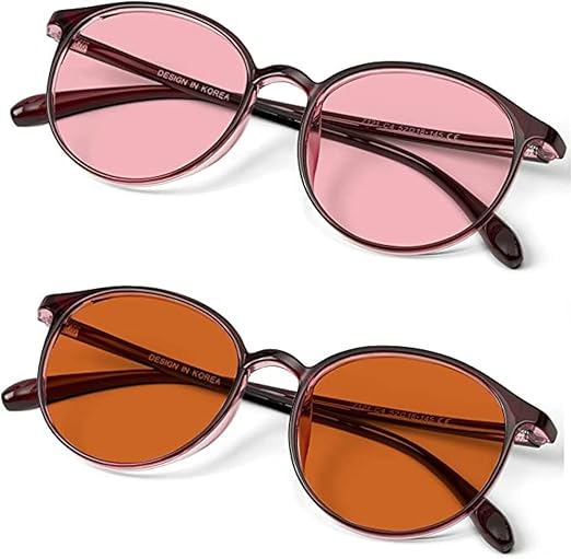 Photo 1 of BRADDELL OPTICS Indoor FL-41 Rose & Outdoor FL-60 Brown Tinted Migraine Light Sensitivity Glasses for Fluorescent LED Glare, Photophobia and Computer Usage
