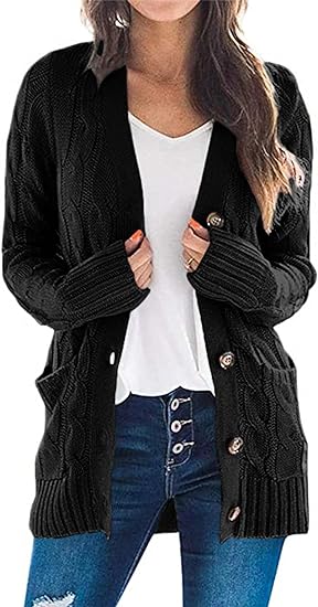 Photo 1 of (XL) Pretty Garden Womens Open Front Cardigan Fashion Button Down Cable Knit Chunky Outwear Coats- XL
