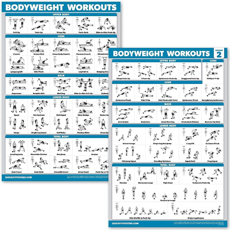 Photo 1 of QuickFit 2 Pack Bodyweight Workout Exercise Poster - Volume 1 & 2 (Laminated, 18" x 27")
