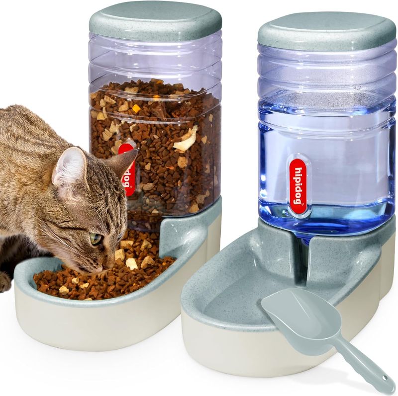 Photo 1 of Automatic Pet Feeder Small&Medium Pets Automatic Food Feeder and Waterer Set 3.8L, Travel Supply Feeder and Water Dispenser for Dogs Cats Pets Animals (Gray)
