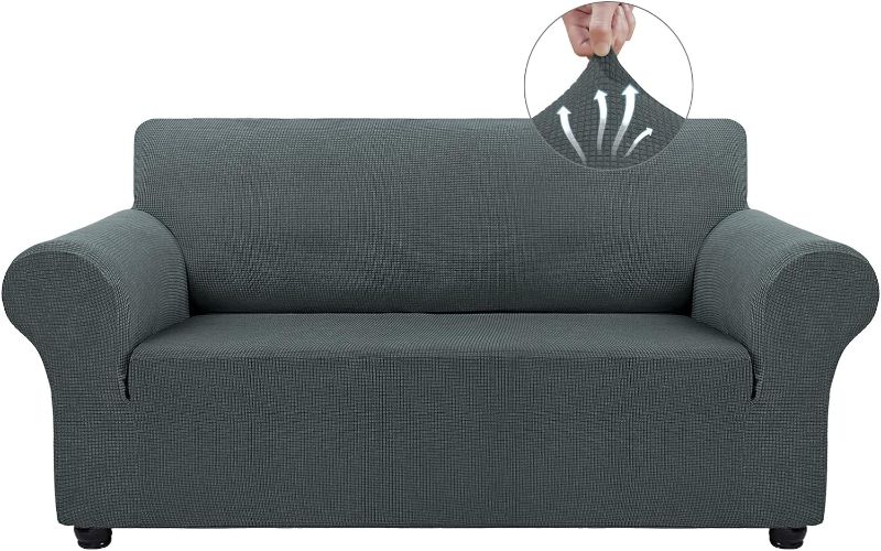 Photo 1 of Asnomy Sofa Covers for 2 Cushion Couch Stretch loveseat Covers Slipcovers, Pet Protector Furniture Covers for Dogs Cats Spandex Jacquard Fabric Small Checks ?Medium?Gray?
