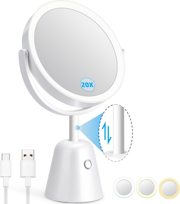 Photo 1 of New 20X Magnifying Mirror with Light, Light Up Mirror with 74 Premium LED Beads, Dimmable, Rechargeable Vanity Mirror with Lights,8.5" Lighted Makeup Mirror with Magnification, 3 Light Colors
