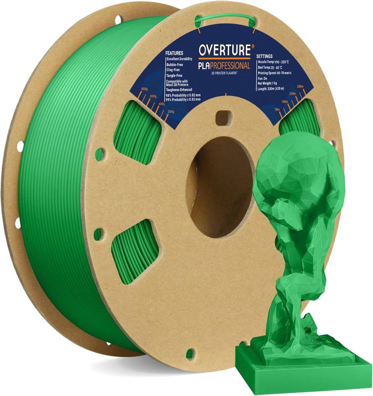 Photo 1 of OVERTURE PLA Plus (PLA+) Filament 1.75mm PLA Professional Toughness Enhanced PLA Roll, 1kg Spool (2.2lbs), Dimensional Accuracy +/- 0.05mm (Green)
