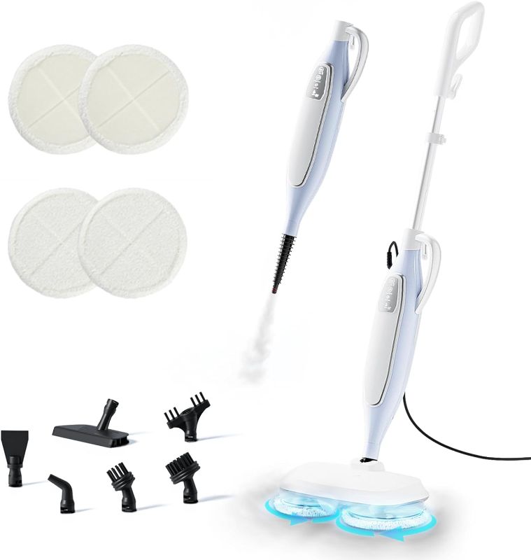 Photo 1 of Steam Mop, Floor Scrubber Spin Steam Mop for Floor Cleaning, Multipurpose Steam Cleaner for Home, Steam Adjustable, 2 Sets of Mop Pads, for Hard/Hardwood/Laminate/Tile/Marble Floors, Sandoo SC1070
