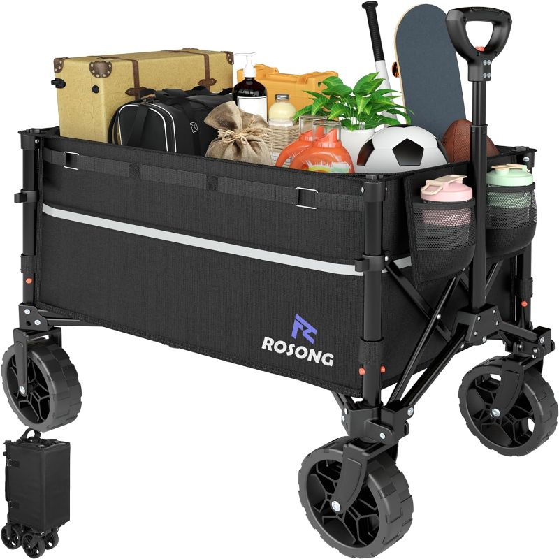 Photo 1 of ROSONG Collapsible Wagon Cart with Wheels Foldable - Folding Utility Heavy Duty Wagons Carts for Grocery Beach Sports Garden Shopping Camping Wheelbarrows
