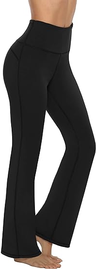 Photo 1 of (M) AFITNE Women's Bootcut Yoga Pants with Pockets, High Waist Workout Bootleg Yoga Pants Tummy Control 4 Way Stretch Pants- medium