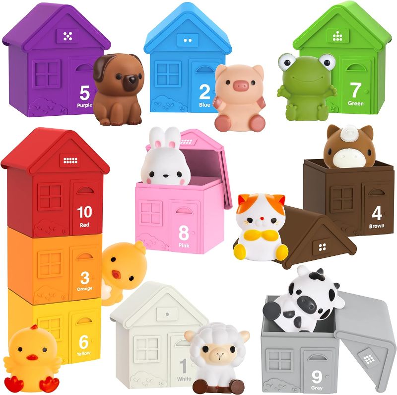 Photo 1 of Bestbase 20 Pcs Toddler Toys - Farm Animals for Toddlers 1-3, Montessori Toys with Finger Puppets Learning Color Matching Sorting Stacking, Baby Animal Toys Birthday Gift for 1+ Year Old Girl/Boy
