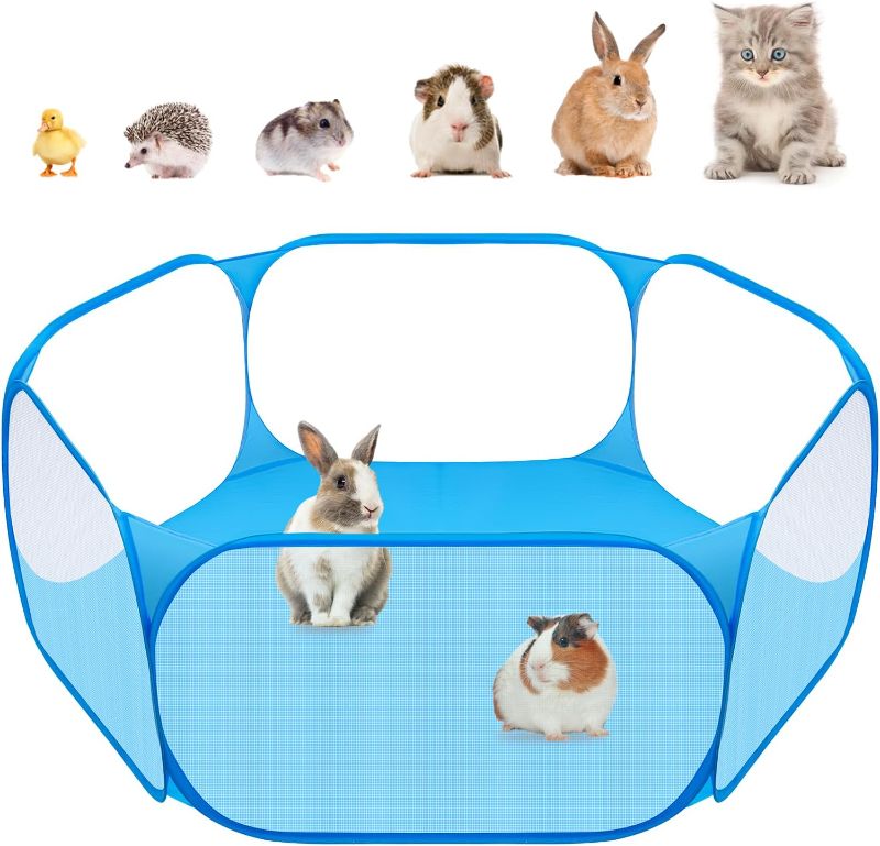 Photo 1 of Small Animals C&C Cage Tent, Breathable & Transparent Pet Playpen Pop Open Outdoor/Indoor Exercise Fence, Portable Yard Fence for Guinea Pig, Rabbits, Hamster, Chinchillas and Hedgehogs (Blue)
see comments